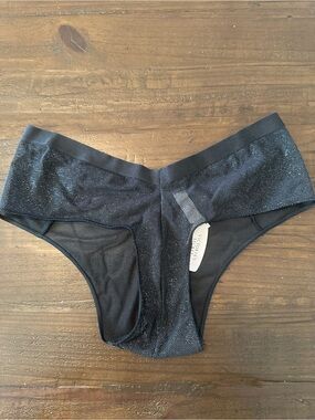 Victoria's Secret Black Shimmer Mesh Hipster Panties